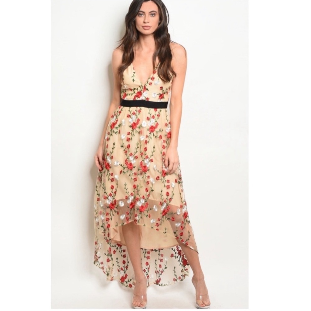 Floral Embroidery High Low Maxi Dress - Picture 2 of 2